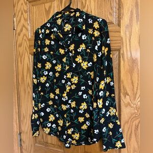Who What Wear Black and Yellow Floral Button Down Shirt
